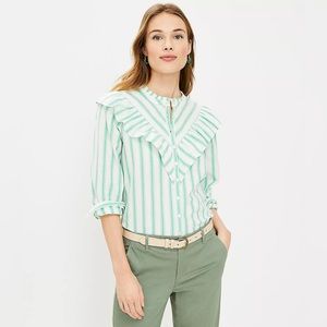 LOFT Dobby Ruffle Green Stripe Blouse SP